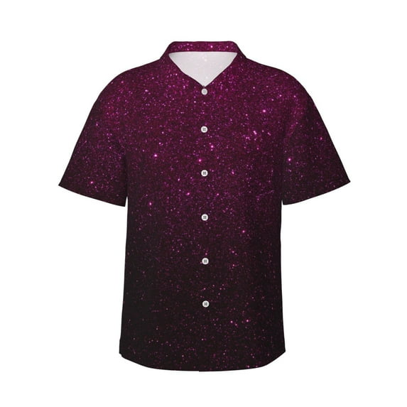 Daiia Dark Purple Glitter Hawaiian Shirt for Men Gentle Cotton Regular Short Sleeve Casual-X-Large