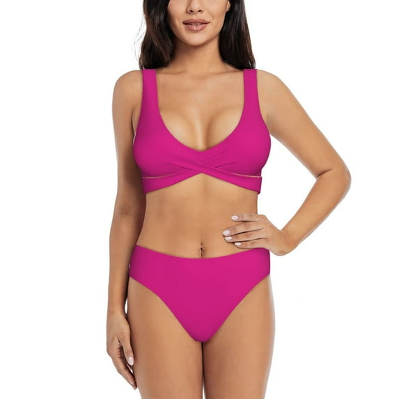 Daiia Darkmagenta Women's Bikini Set Two Piece Swimsuit High Waisted Bikini Adjustable Straps Bikini Perfect for Beach, Pool, and Summer Vacation-Large