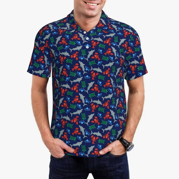 Daiia Deep Down In The Ocean Pattern Men’s Polo Shirts,Solid Deck Shirt,Classic Fit, Breathable Cotton Polo for Casual and Sport Wear-Medium