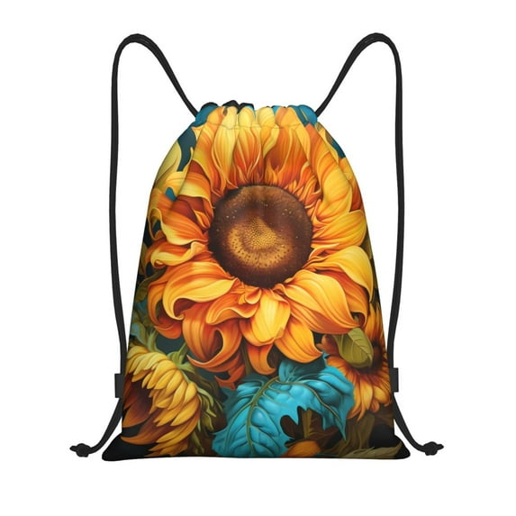 Daiia Deep Yellow Colorful Sunflower Pattern Drawstring Backpack, Gym Bag, Lightweight Backpack, Water-Resistant Bag Travel Sports Backpack, Fitness Bag, Yoga Bag-Small