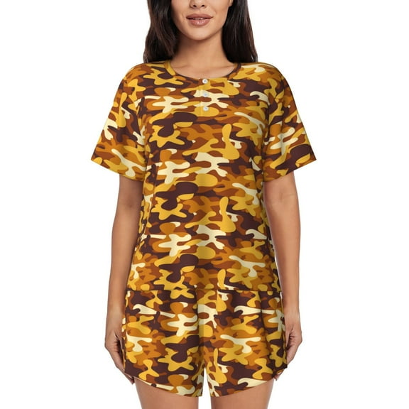 Daiia Desert Camouflage Pattern Womens Pajama Sets Short Sleeve Pajamas for Women Sets Soft Lounge Sets Casual Round Neck Sleepwear PJS-Small