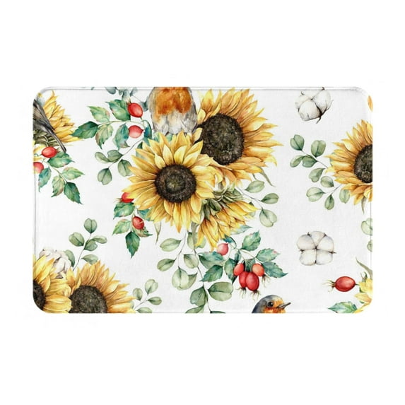 Daiia Sunflowers Leaves And Birds Front Door Mat, Heavy Duty Durable Welcome Mat for Outdoor Indoor, Dirt Trapper Waterproof Super Absorbent Door Mat, 16" x 24"