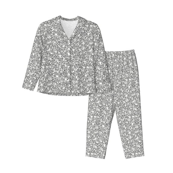 Daiia Dice Cubes for Women's Long-Sleeved Pajama Set – Soft & Comfortable Sleepwear Button-Up Pajamas Cozy Lounge Wear-Medium