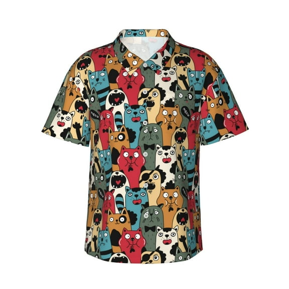 Daiia Different Cats 1 Hawaiian Shirt for Men Gentle Cotton Regular Short Sleeve Casual-Medium