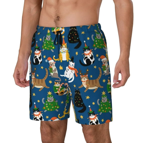 Daiia Different Cats Christmas Mens Swim Trunks Swim Shorts Quick Dry Swim Shorts with Mesh Lining Pockets-Small