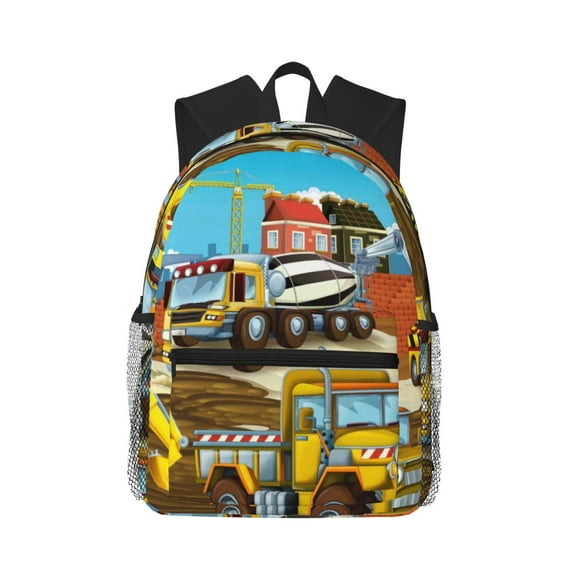 Daiia Different Construction Site Vehicles School Backpack for Men Women, Unisex Large Waterproof Bookbag Schoolbag Casual Daypack for High School/College/Teens/Travel/Work Black