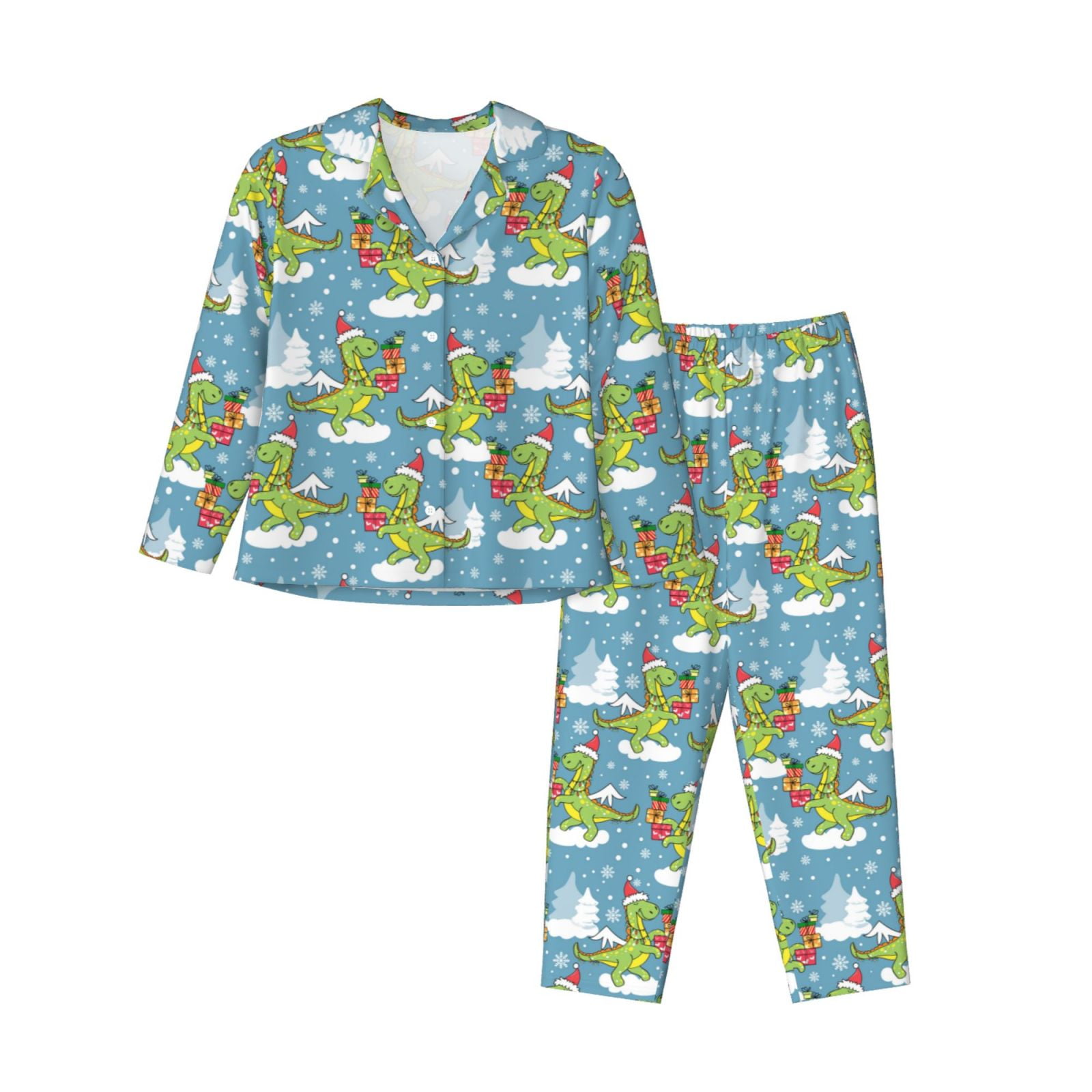 Daiia Dino Christmas Adventure Snowy Blue for Women's Long-Sleeved ...