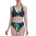 thumbnail image 1 of Daiia Dinosau Space Explorer printed 2 piece Swimsuit Bikinis for Women High Waisted Racerback Bathing Suits Summer Tummy Control Scoop Neck Swimwear-Large, 1 of 8