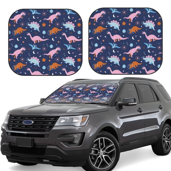 Daiia Dinosaur 2PCS Car Windshield Sun Shade, Foldable Sun Shield for Car Front Window, Auto Sun Blocker Visor Protector Universal for Truck SUV Pickup-Medium