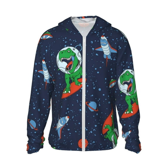 Daiia Dinosaur Astronaut Space Surfing UPF 50+ Sun Protection Hoodie Jacket Lightweight Long Sleeve Sun Shirt for Women Men with Pocket Hiking Outdoor-3X-Large