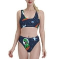 thumbnail image 1 of Daiia Dinosaur Astronaut Space Surfing printed 2 piece Swimsuit Bikinis for Women High Waisted Racerback Bathing Suits Summer Tummy Control Scoop Neck Swimwear-Small, 1 of 8