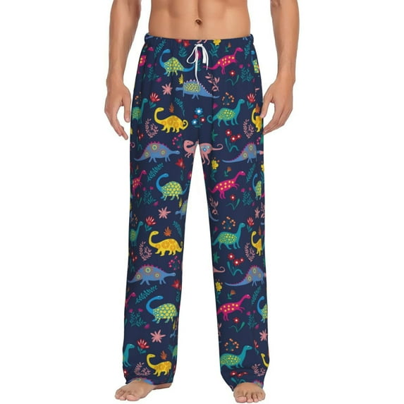 Daiia Dinosaur Flowers Men's Sleep Pant with Pockets and Drawstring,Pajama Pants-XX-Large