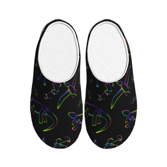 Daiia Dinosaur Print Women’s Fuzzy Slippers Memory Foam Lightweight House Shoes Cozy Loafer Flannel House Shoes-44/45