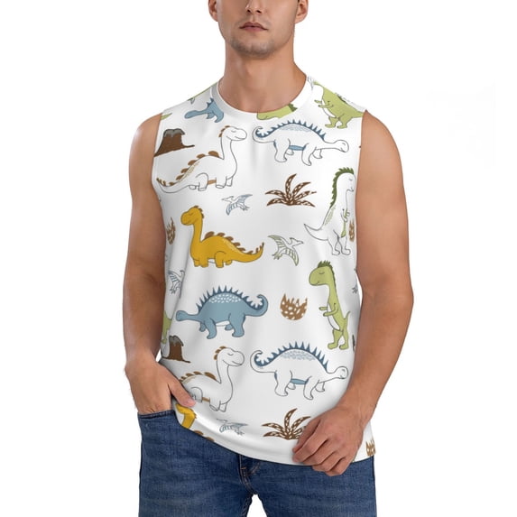 Daiia Dinosaur Printed Men's Tank Tops,Casual Soft Sleeveless Gym Muscle Shirts Bodybuilding Tee-Small