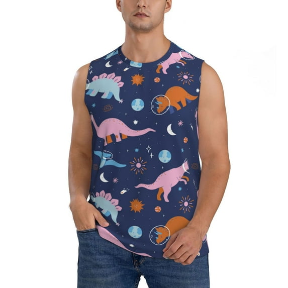 Daiia Dinosaur Printed Men's Tank Tops,Casual Soft Sleeveless Gym Muscle Shirts Bodybuilding Tee-XX-Large