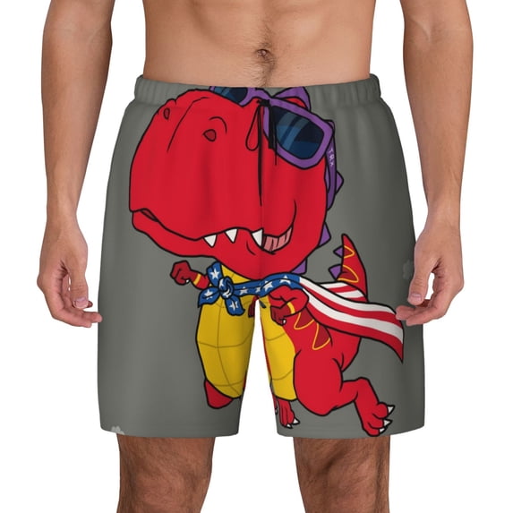 Daiia Dinosaur Super Hero Cartoon Mens Swim Trunks Swim Shorts Quick Dry Swim Shorts with Mesh Lining Pockets-X-Large