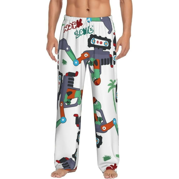 Daiia Dinosaur on Excavator2 Men's Sleep Pant with Pockets and Drawstring,Pajama Pants-XX-Large