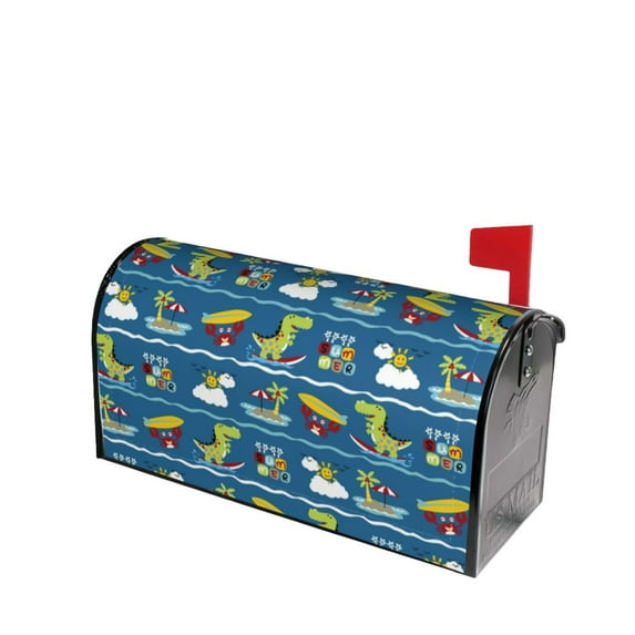 Daiia Dinosaur on the Beach Vacation Mailbox Cover , Magnetic Welcome Mailbox Wraps Post Letter Box Cover for Garden Yard Home Decor-21x18 in