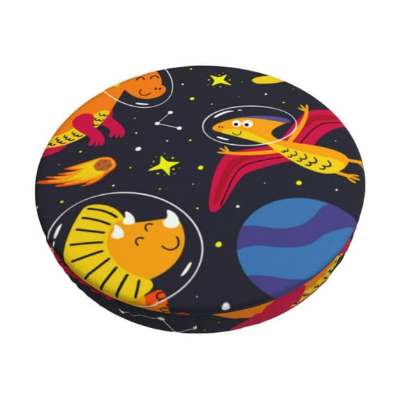 Daiia Dinosaurs in Space Stool Covers Round,Round Bar Stool Covers Waterproof Bar Chair Covers Washable Stool Cushion Slipcover for 12-14 Inch Chair-14 inch