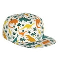 thumbnail image 1 of Daiia Dinosaurs and Tropical Leaves print Flat Bill Hats Flat Brim Trucker Cap Baseball Cap Adjustable Classic Low Profile Hat Unconstructed Plain Cap, 1 of 9