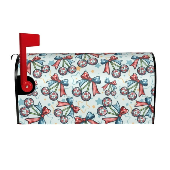 Daiia Disco Ball Cherry With Bow Mailbox Cover , Magnetic Welcome Mailbox Wraps Post Letter Box Cover for Garden Yard Home Decor-21x18 in