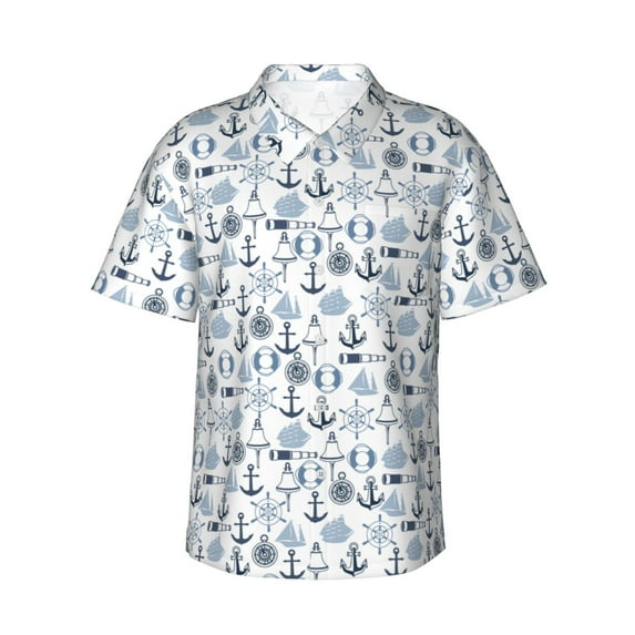 Daiia Dock Rudder Hawaiian Shirt for Men Gentle Cotton Regular Short Sleeve Casual-3X-Large