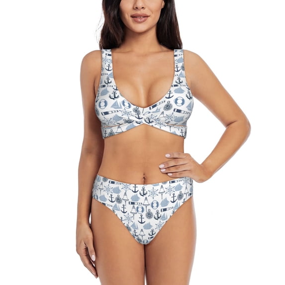Daiia Dock Rudder Women's Bikini Set Two Piece Swimsuit High Waisted Bikini Adjustable Straps Bikini Perfect for Beach, Pool, and Summer Vacation-X-Large