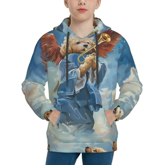 Daiia Dog Angel Ascension for Boys Fashion Hoodies & Sweatshirts with Kangaroo Pocket,Hooded Sweatshirt for Kid, Breathable& Moisture Wicking-Small