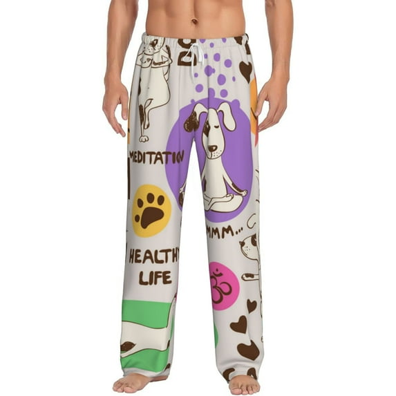 Daiia Dog Doing Yoga Men's Sleep Pant with Pockets and Drawstring,Pajama Pants-X-Large