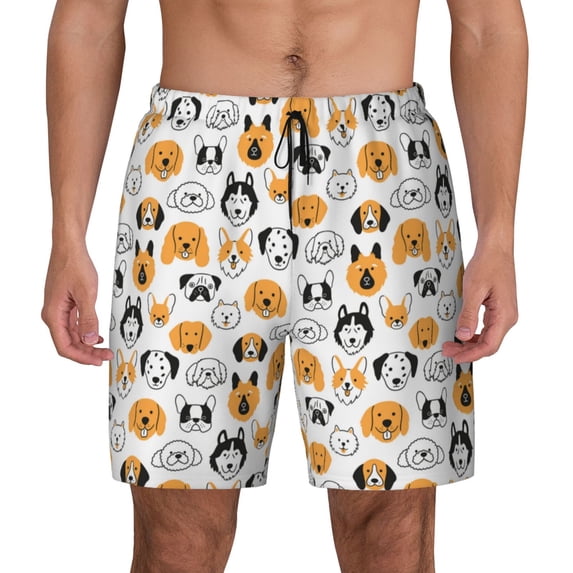 Daiia Dog Faces Mens Swim Trunks Swim Shorts Quick Dry Swim Shorts with Mesh Lining Pockets-3X-Large