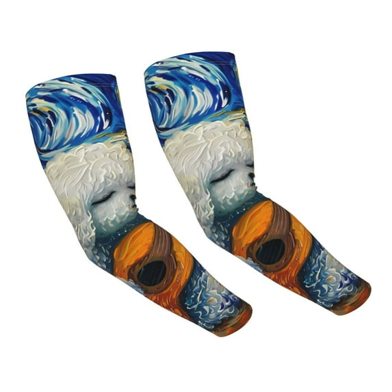 Daiia Dog Guitar Starry Night UV Sun Protection Arm Sleeves - Cooling Compression Arm Sleeve - Sports & UV Arm Sleeves for Men & Women
