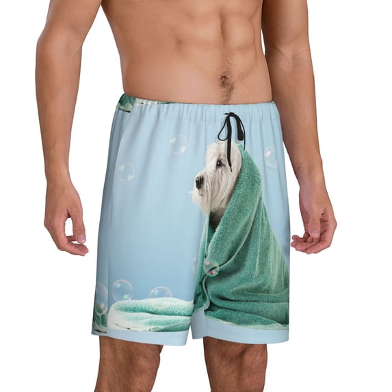 Daiia Dog Wrapped in Towel Mens Woven Stretch Pajama Short,Short Pajama Pants-Medium