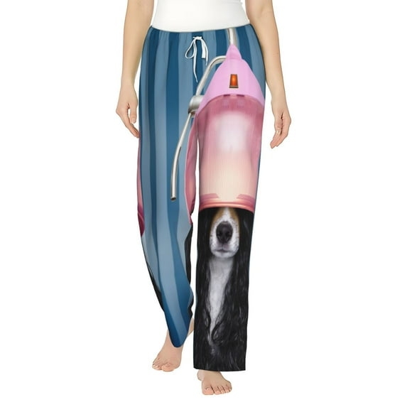 Daiia Dog in Hairdresser Women's Sleep Pant with Pockets and Drawstring,Pajama Pants-Medium