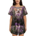 thumbnail image 1 of Daiia Dog in Lavender Flowers Pattern Womens Pajama Sets Short Sleeve Pajamas for Women Sets Soft Lounge Sets Casual Round Neck Sleepwear PJS-X-Large, 1 of 7