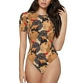 thumbnail image 1 of Daiia Dog print Women's Crew Neck Short Sleeve Bodysuit Fashion Tops Fit Casual Basic Extender Bodysuit-X-Large, 1 of 9