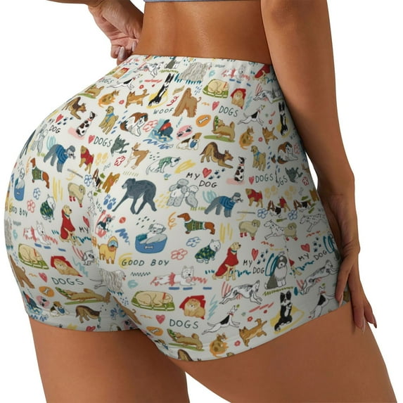 Daiia Dogs Funny Pets Pattern Women's Workout Shorts Biker Shorts - High Waisted Workout Spandex Tummy Control Gym Running Yoga Shorts-Medium