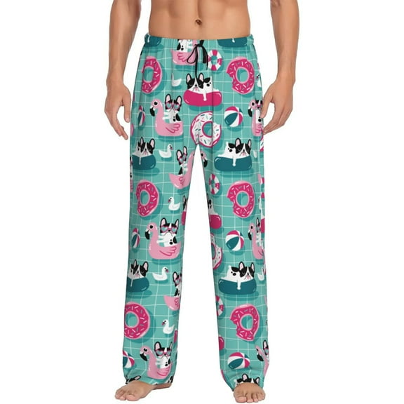 Daiia Dogs With Swimming Men's Sleep Pant with Pockets and Drawstring,Pajama Pants-Small