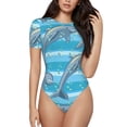 thumbnail image 1 of Daiia Dolphin Women'S Crew Neck Short Sleeve Slim Fit T Shirts Tops Basic Bodysuit Leotard Clothing-Large, 1 of 9