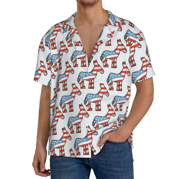Daiia Donkey Men's Linen Shirts Short Sleeve Casual Shirts Button Down Shirt for Men Beach Summer Wedding Shirt-Medium