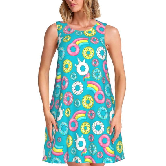Daiia Donut Print Women's Dresses 2025 Trendy Short sleeve Dresses Casual Baggy Flowy Maxi Sun Dresses
