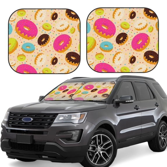 Daiia Donuts 2PCS Car Windshield Sun Shade, Foldable Sun Shield for Car Front Window, Auto Sun Blocker Visor Protector Universal for Truck SUV Pickup-Small