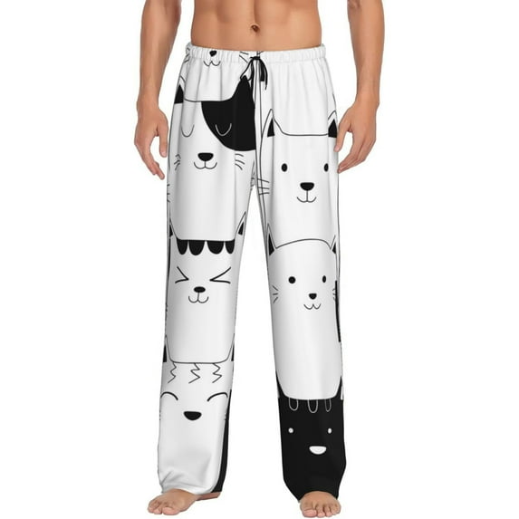 Daiia Doodle Cute Cat Men's Sleep Pant with Pockets and Drawstring,Pajama Pants-XX-Large