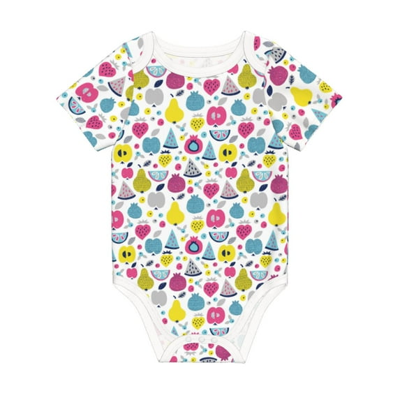 Daiia Doodle Fruits Printed Unisex-Baby Short Sleeve Onesies Bodysuits Baby Climbing Clothes Soft and Comfortable Romper with Expandable Shoulder Design-3 Months