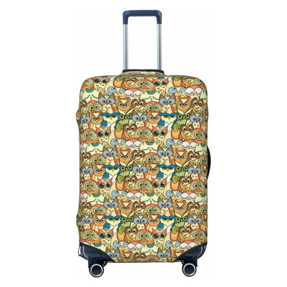 Daiia Doodle Owls Luggage Cover, Thickened Washable Travel Luggage Covers, Elastic Unique Baggage Covers for 18-20 inch Luggage-X-Large