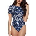 thumbnail image 1 of Daiia Dragon print Women's Crew Neck Short Sleeve Bodysuit Fashion Tops Fit Casual Basic Extender Bodysuit-Medium, 1 of 9