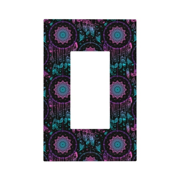 Daiia Dreamcatcher With Feathers Pattern Decorator Wall Plate Child Safe Outlet Cover, Switch and Outlet Covers,Size 1-Gang 5.0" x3.0" , Polycarbonate Thermoplastic-Style U