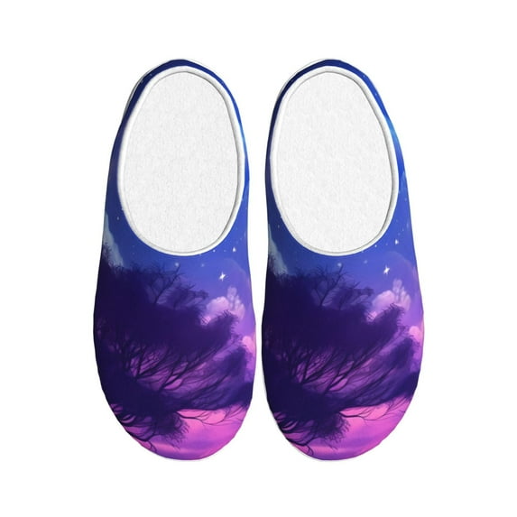 Daiia Dreamy Colorful Starry Sky Print Women’s Fuzzy Slippers Memory Foam Lightweight House Shoes Cozy Loafer Flannel House Shoes-44/45