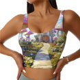 thumbnail image 1 of Daiia Dreamy Mushroom House Printed Women's Sports Bra, Breathable Activewear Bra with U-Back Design and Removable Pads, Comfortable and Supportive for Yoga, Workout-Large, 1 of 8