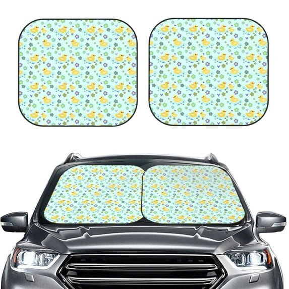 Daiia Duck Cartoon 2PCS Car Windshield Sun Shade, Foldable Sun Shield for Car Front Window, Auto Sun Blocker Visor Protector Universal for Truck SUV Pickup-Medium
