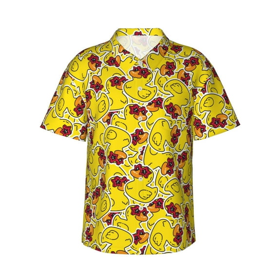 Daiia Duck with Star Sunglasses Hawaiian Shirt for Men Gentle Cotton Regular Short Sleeve Casual-Medium